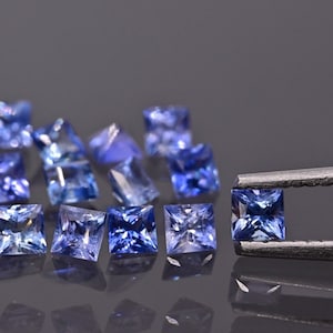 Blue sapphire faceted square 2x2, 2.2x2.2, 2.5x2.5, 2.8x2.8, 3x3 mm
