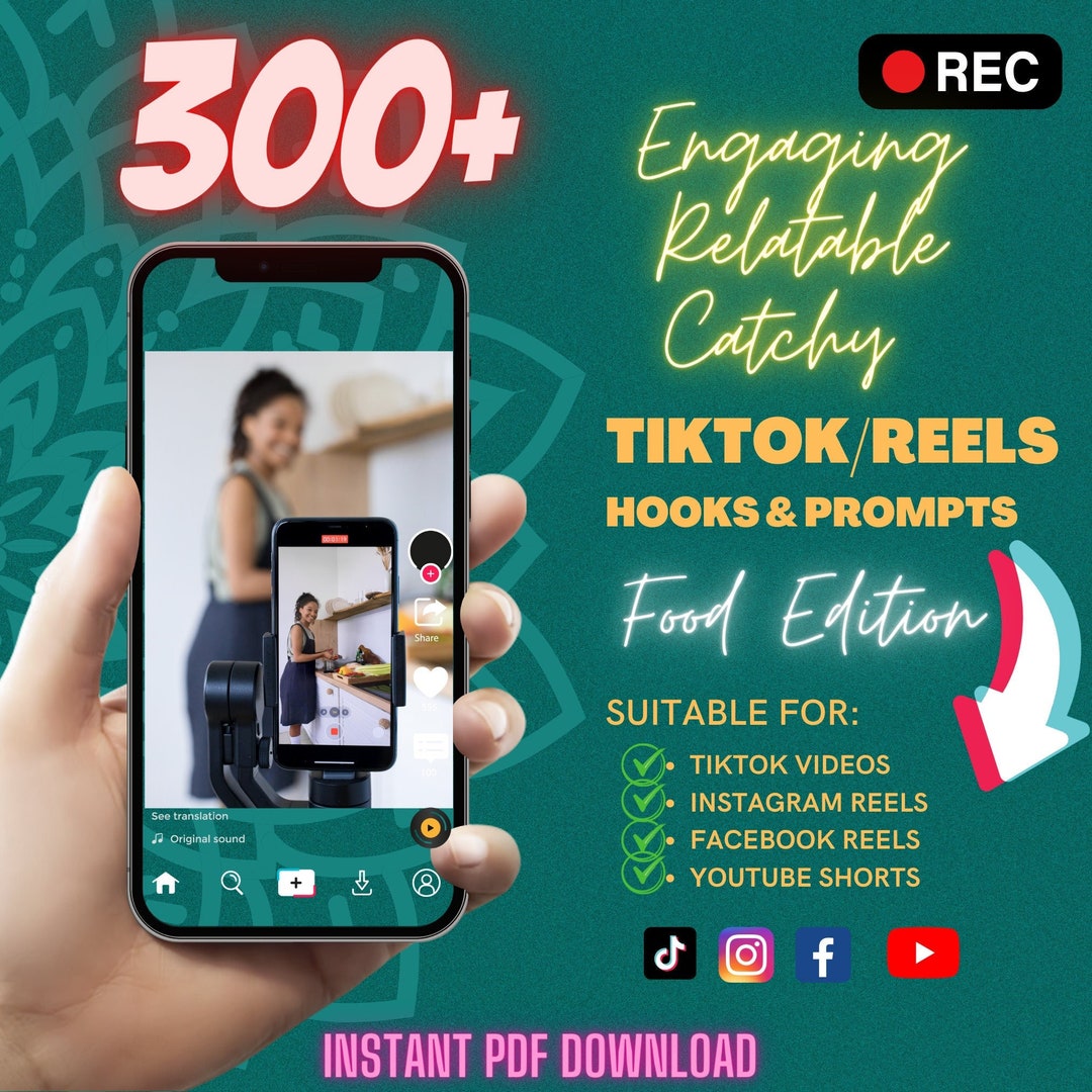 300 Tiktok Hooks Tiktok Prompts Foodthemed Social Media Etsy