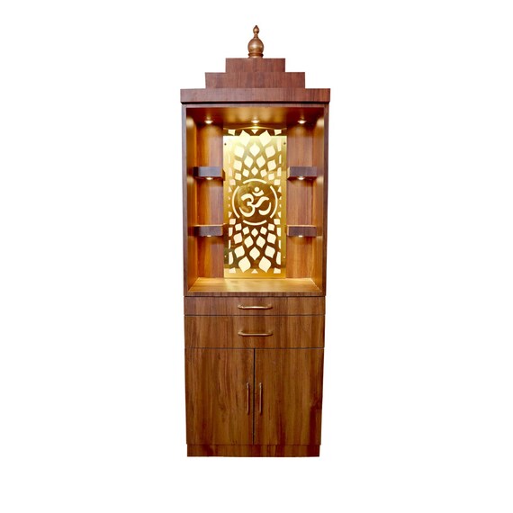 Wooden Pooja Temple With Cabinets for Home and Office Customized