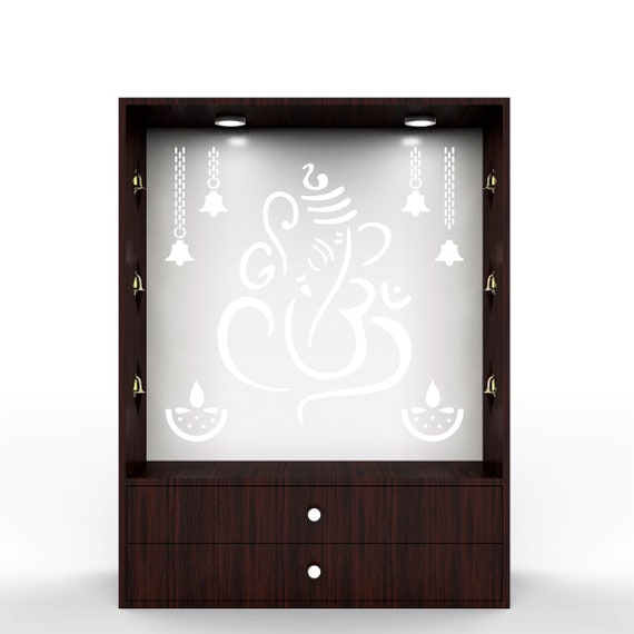 Wooden Temple for Home mandir With Doors and Cabinet Storaga