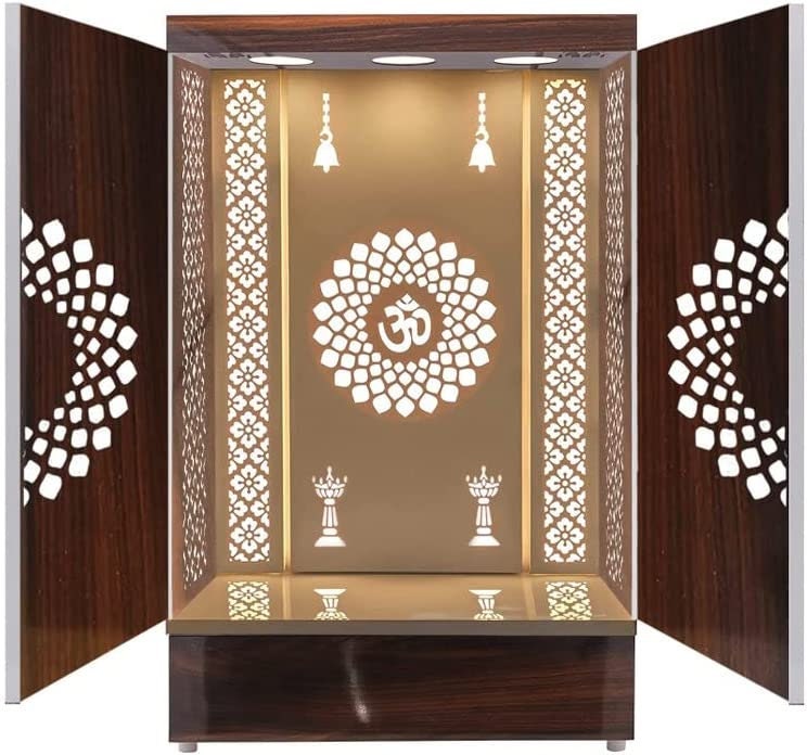 Large Puja Wooden Front Door Brown Mandir With LED Mandir For Home large-puja-wooden-front-door-brown-mandir-with-led-mandir-for-home