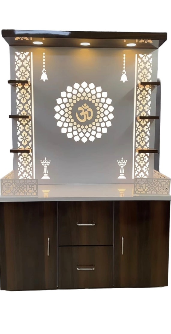 Wooden Cabinet Desginer Mandir With LED Lights Mandir for Home