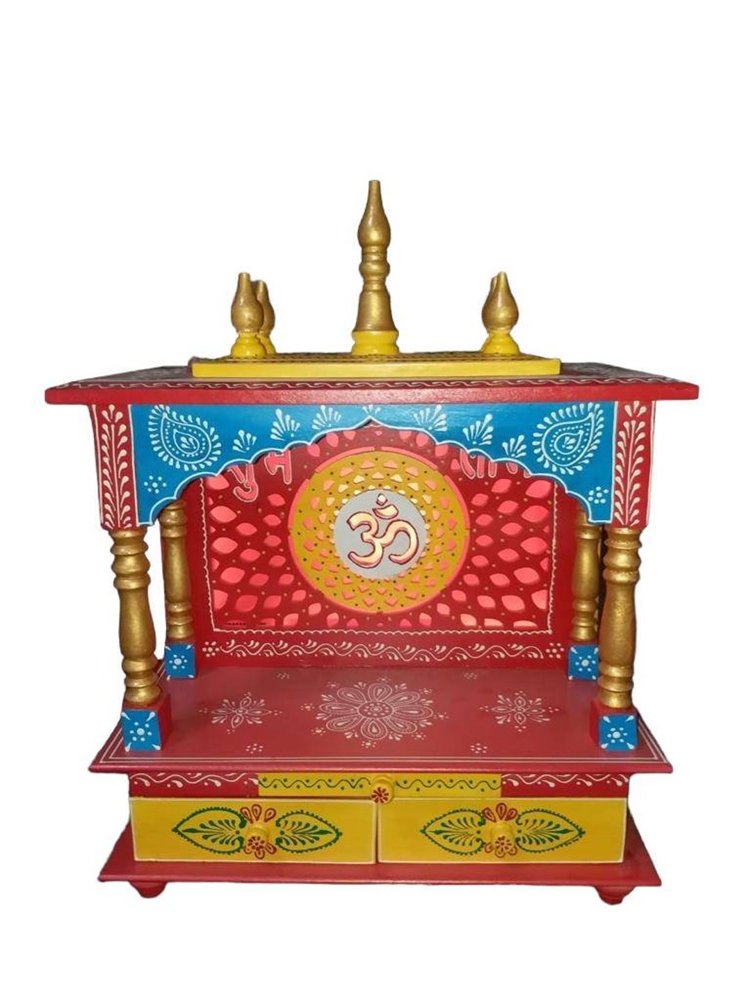 Wooden Temple With LED Lights / Jodhpuri Temple / Pooja Mandir for Home and Office / Pooja