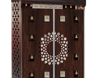 Wooden Designer Modern Temple With Doors With LED Lights / Mandir For Home And Office / Pooja Cabinet / Pooja Mandapam / Pooja Chowki