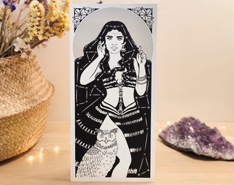 Nyx, Handmade screen printing. You can get one to decorate your home! Mythological figure. Serigraphy. Perfect gift