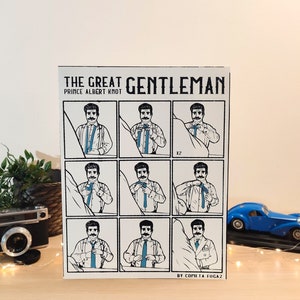 Prince Albert Tie Knot, Blue. Handmade illustration, screen printing, handcrafted. Perfect for Father&#39;s Day! Gift for him. Elegant