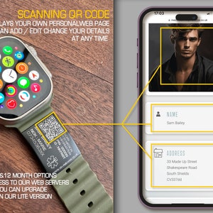 Etiqueta de alerta médica con código QR para Apple Watch: Identificación de emergencia de acero inoxidable imagen 9