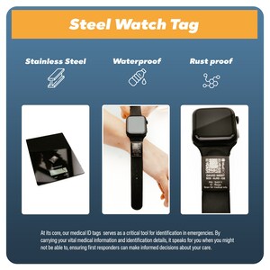 Etiqueta de alerta médica con código QR para Apple Watch: Identificación de emergencia de acero inoxidable imagen 8
