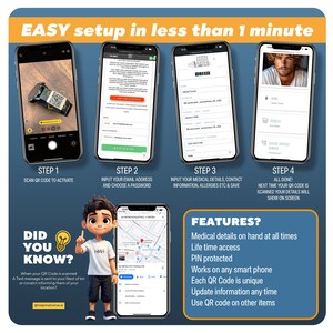 Etiqueta de alerta médica con código QR para Apple Watch: Identificación de emergencia de acero inoxidable imagen 5