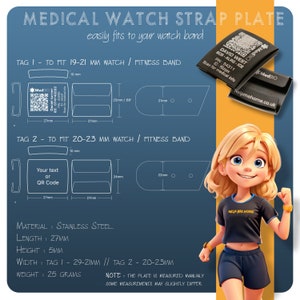 Etiqueta de alerta médica con código QR para Apple Watch: Identificación de emergencia de acero inoxidable imagen 7