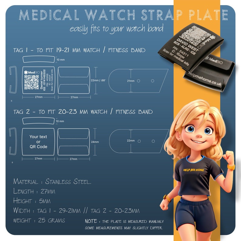 Etiqueta de alerta médica con código QR para Apple Watch: Identificación de emergencia de acero inoxidable imagen 7
