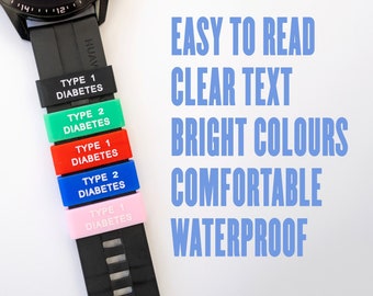 Correa de silicona para reloj con información sobre diabetes: Identificación de alerta médica