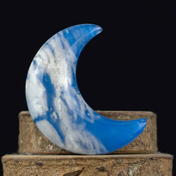 Plume Agate Doublet Crescent Moon Cabochon - Cloudy Blue Sky Stone For Making Pendant