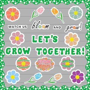 Lets grow together bulletin board, printable grow together bulletin board, together we bloom, school staff board, spring bulletin board kit