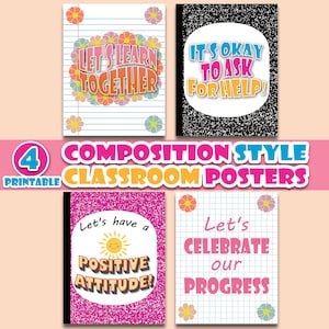 4 Pack Composition Classroom Poster Bundle, Printable Composition Notebook Posters Bundle, Back to School, Composition Classroom Decor