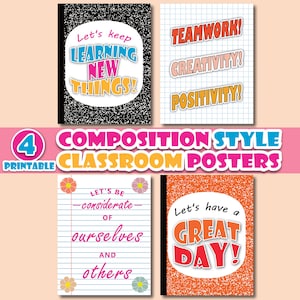 4 Pack Composition Classroom Poster Bundle, Printable Composition Notebook Posters Bundle, Back to School, Composition Classroom Decor