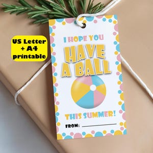 Hope You Have A Ball This Summer Gift Tag, Printable Beach Ball Summer Gift Tag, End Of Year Bright Summer Gift Tag, Summer Party Favor