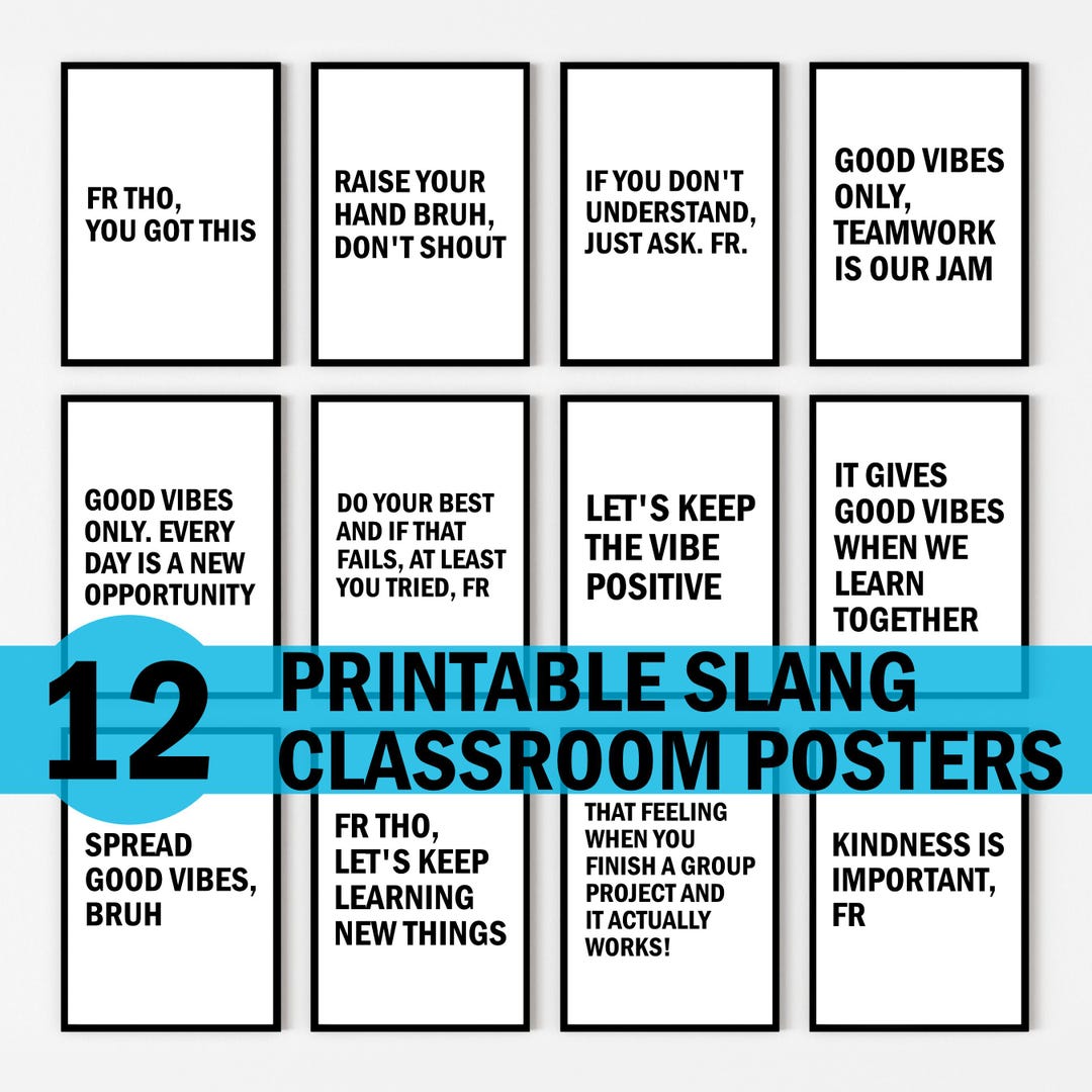 12 Set Classroom Slang Posters Bundle, Printable Classroom Poster Bruh ...