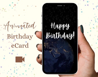 Ruimte thema Digitale Geanimeerde Verjaardagskaart | Digitale Video Verjaardag eCard, Instant Elektronische Wenskaart, outerspace, ruimte woordspelingen, punny