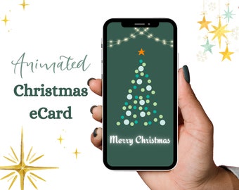 Animated Christmas eCard | digital video Merry Christmas card, instant download, Christmas tree, Christmas lightings