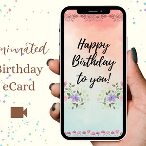 Bloem Geanimeerde Verjaardagskaart | Digitale Video Verjaardag eCard, Instant Elektronische Wenskaart, bloemen, pastel, wensen komen uit, moeder, meisjes