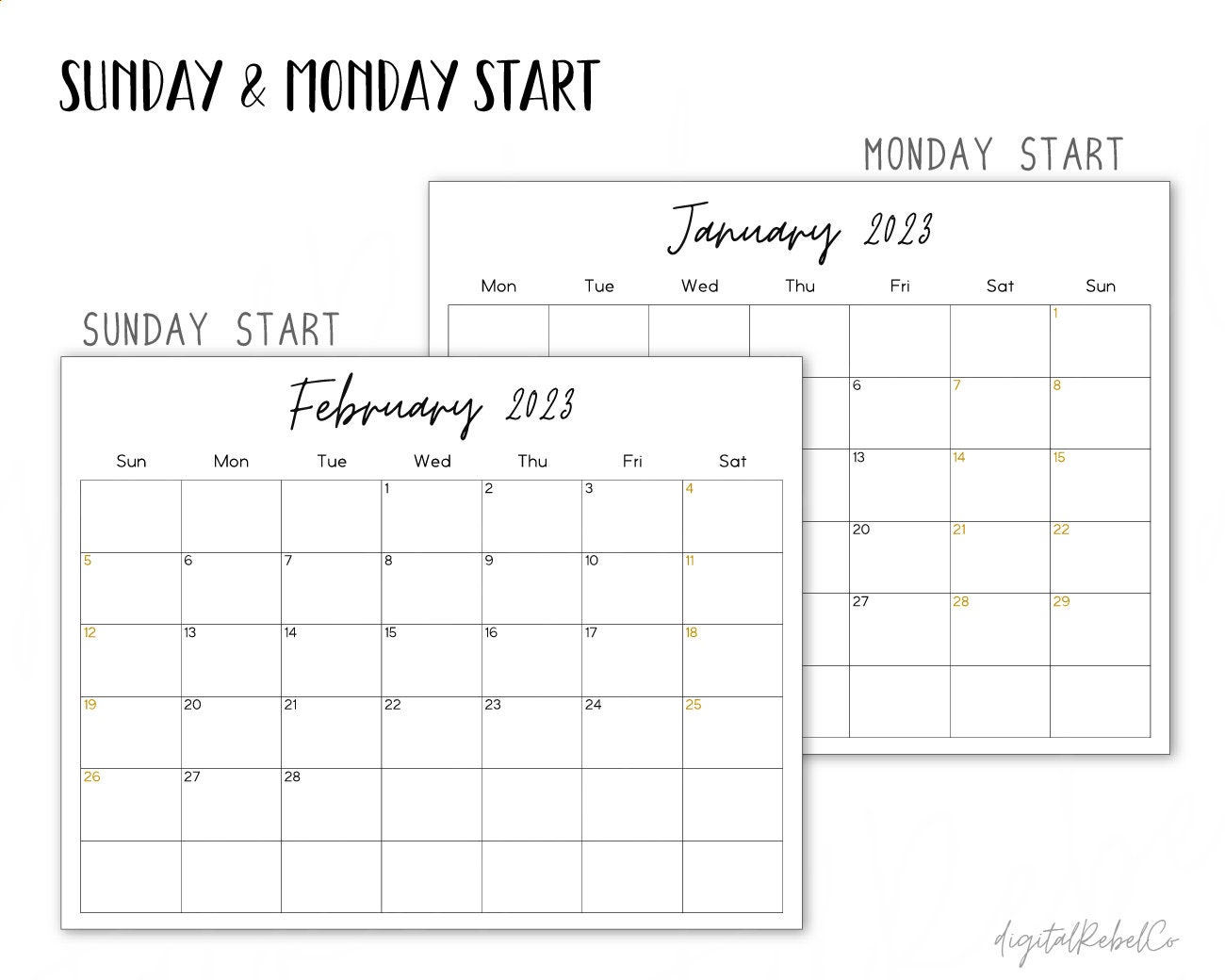20232024 Editable Printable Calendars Minimal Monthly Etsy