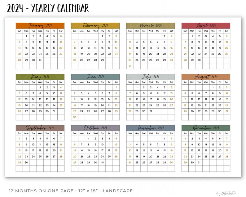 Fun Yearly Calendar 20232024 Printable Calendar 2023 Year Etsy