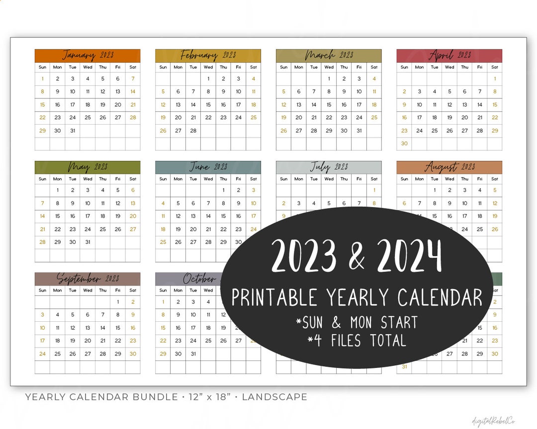 Fun Yearly Calendar, 20232024 Printable Calendar, 2023 Year at a