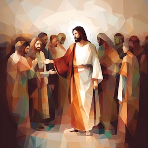 Gemälde von Jesus, der eine Gruppe von Menschen lehrt