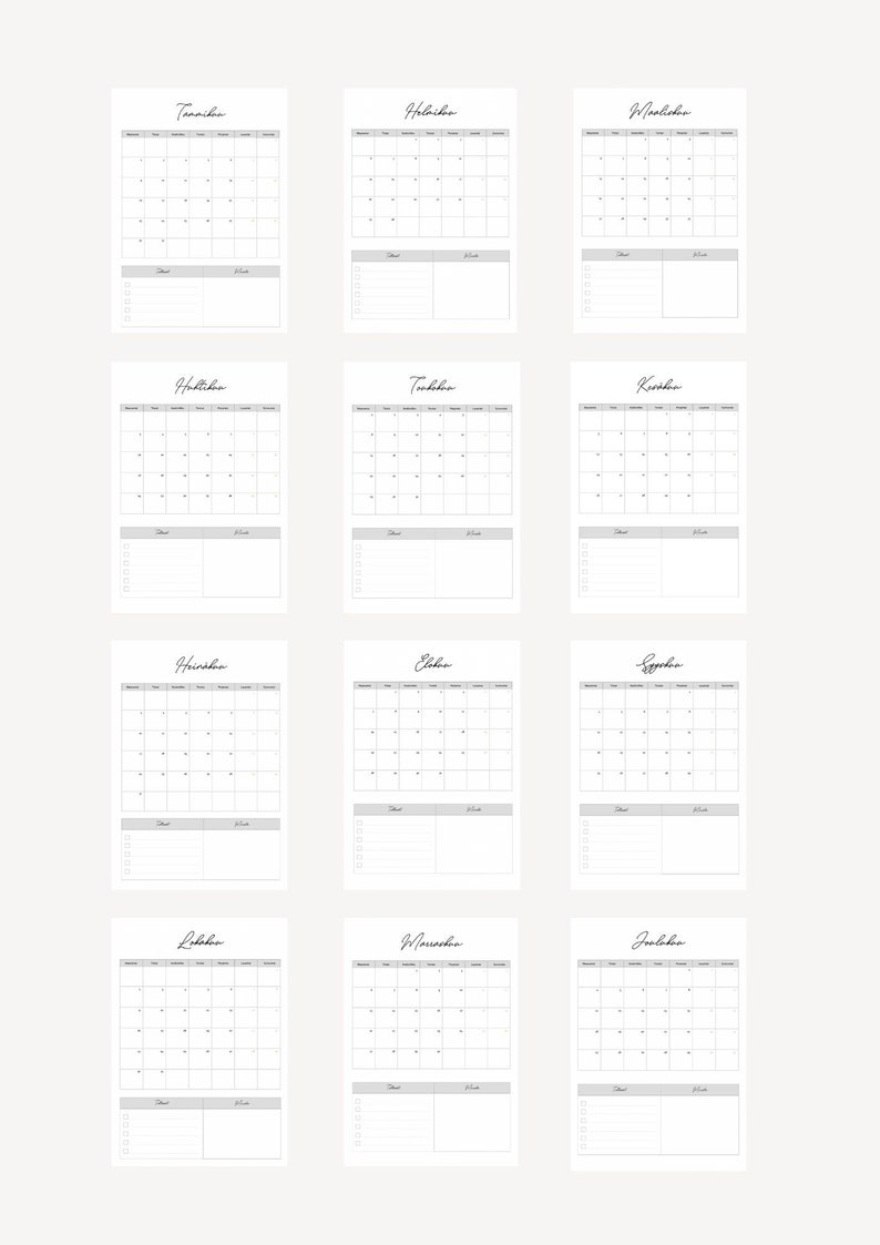 Tulostettava Kalenteri Vuosi 2023 Kuukausikalenteri PDF - Etsy