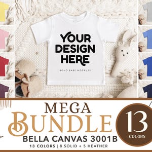 Bella Canvas 3001B Mockup Bundle | Baby Tshirt Mockups, Infant Tee Flatlay, Toddler Shirt Photo, POD Boho Kids Gender Neutral Mocks Svg