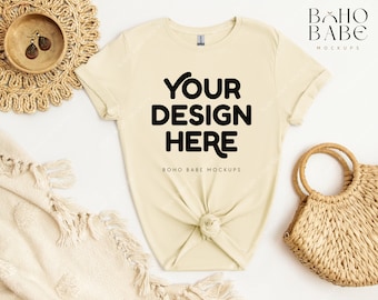 NATURAL Gildan 64000 Mockup, Gildan Softstyle Tshirt Mockup, Boho Flat Lay Tshirt Mockup, Gildan Soft Style Shirt Flatlay