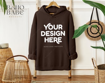 Gildan 18500 Dark Chocolate Hoodie Mockup | Hanging Gildan Hoodie Mockup, Boho Hoodie Mock, Hanging Hoodie Mockup, Brown Hoodie Flat Lay