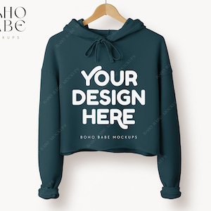 7502 ATLANTIC Cropped Hoodie Mockup, Bella Canvas 7502 Mockup, Women&#39;s Cropped Fleece Hoodie, POD Boho Minimalistic Simple Mocks