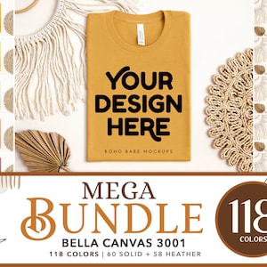 Bella Canvas 3001 Mockup Bundle | 118 Colors Boho Folded Tshirt Mockup Bundle, Real Flat Lay Tshirt Mockups, POD Flatlay Mocks