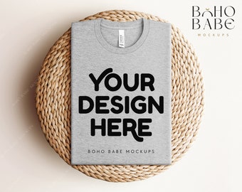 ATHLETIC HEATHER Bella Canvas 3001 cvc Folded Mockup, Boho Flat Lay Tshirt Mock-up, Bella Canvas Folded Flatlay Mockup, Pod tshirt mock