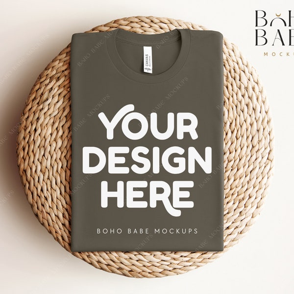 ARMY Bella Canvas 3001 Folded Mockup, Boho Flat Lay Tshirt Mock-up, Bella Canvas 3001 Folded T-shirt Flatlay Mockups, POD Tee Mocks