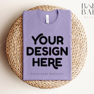 DARK LAVENDER Bella Canvas 3001 Folded Mockup, Boho Flat Lay Tshirt Mock-up, Bella Canvas 3001 Folded T-shirt Flatlay Mockups, POD Tee Mocks