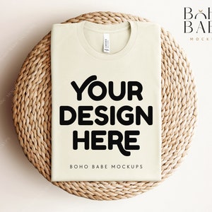 NATURAL Bella Canvas 3001 gefaltetes Mockup, Boho Flat Lay Tshirt Mock-up, Bella und Canvas gefaltetes T-Shirt Flatlay Mockup, POD Tee Foto