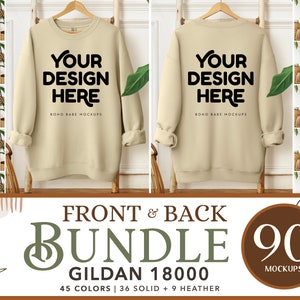 Gildan 18000 Mockup Bundle | Gildan 18000 Front and Back Bundle, Hanging Crewneck Back Side Mock ups, Boho Styled Sweatshirt Mocks POD