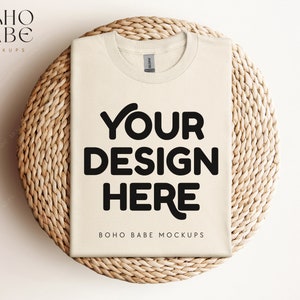 NATURAL Gildan 5000 Mockup, Gildan 5000 Folded Tshirt Mock ups, Boho Flat Lay shirt Mockup, Gildan Heavy Cotton Folded Shirt Flatlay