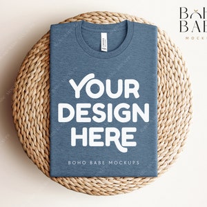HEATHER SLATE Bella Canvas 3001 cvc vikt mockup, bohemisk flat lay t-shirt mockup, Bella Canvas vikt flat lay mockup, pod t-shirt mockup