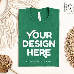 HEATHER GRASS GREEN Bella Canvas 3001 Cvc Folded Mockup, Boho Flat Lay ...