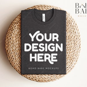 DARK GREY HEATHER Bella Canvas 3001 cvc gefaltetes Mockup, Boho Flat Lay Tshirt Mockup, Bella Canvas gefaltetes Flatlay Mockup