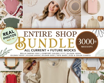 ENTIRE SHOP BUNDLE | Whole Shop Mockup Bundle Boho Esthetic Model Mockups, Bella Canvas Bundle, Gildan Bundle, PoD Real Product Photography