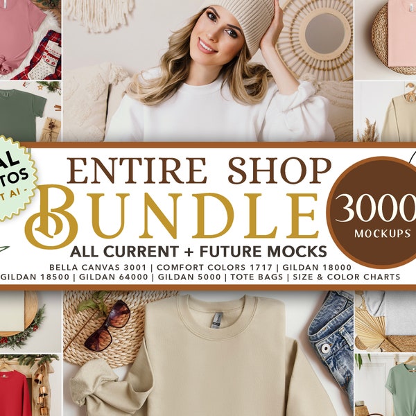 GANZES SHOP-PAKET | Whole Shop Mockup Bundle Boho Ästhetische Modell Mockups, Bella Canvas Bundle, Gildan Bundle, PoD Real Produktfotografie