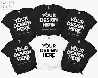 Maquette de groupe pour la fête de la mariée NOIR Gildan 64000, demoiselle d'honneur Bachelorette Tshirt Flatlay Hen Party famille groupe anniversaire plusieurs t-shirts