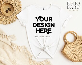 WHITE Gildan 64000 Mockup, Gildan Softstyle Tshirt Mockup, Boho Flat Lay Tshirt Mockup, Gildan Soft Style Shirt Flatlay