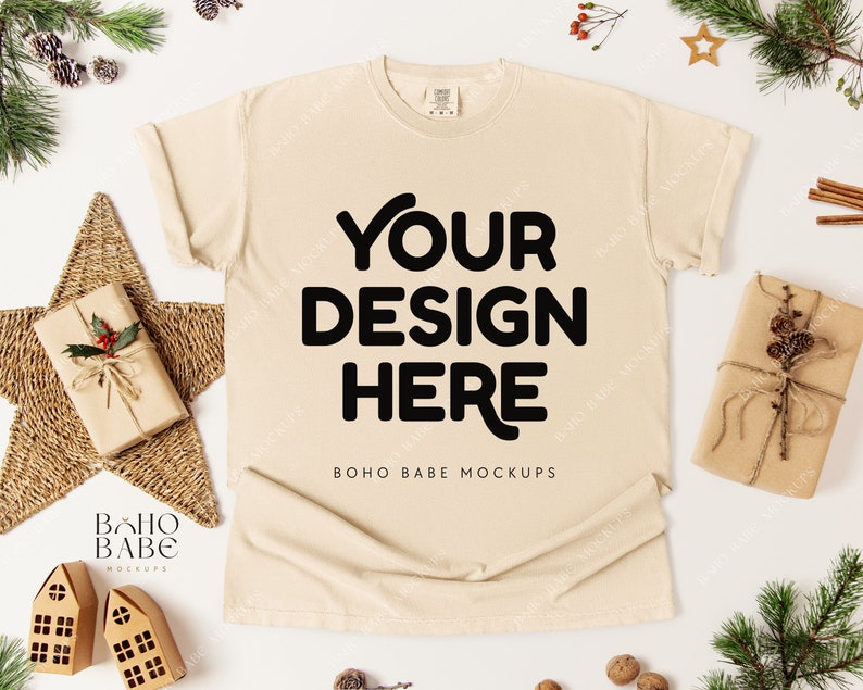Comfort Colors 1717 Christmas Mockup Bundle | CC1717 Xmas Flatlay Mock up Bundle, Boho Flat Lay Tshirt Template, POD Unisex Shirt image 6
