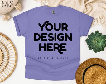 Gildan 5000 VIOLET Mockup, Gildan 5000 Flat Lay Tshirt Mock ups, Boho Flat Lay Shirt Mock, Gildan Heavy Cotton Unisex Tee Flatlay